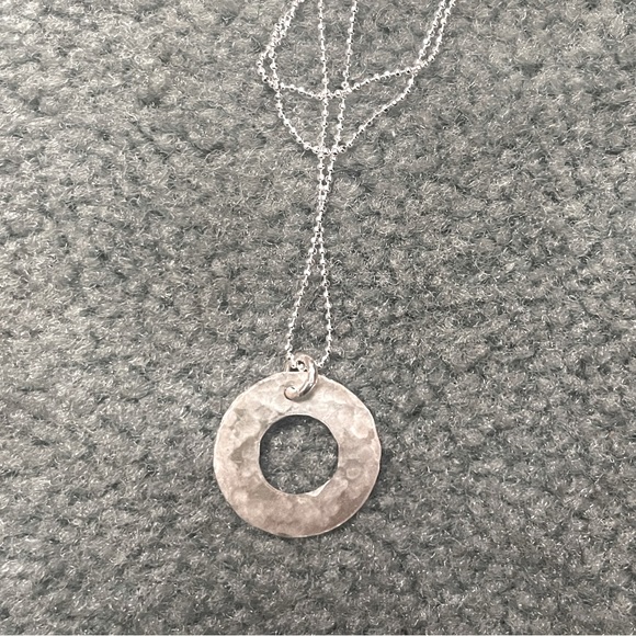 Sterling Silver Hammered Open Circle Necklace - Picture 1 of 4